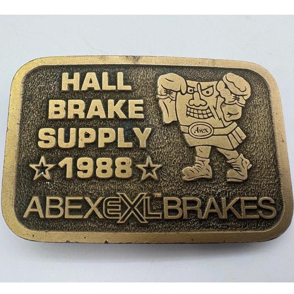 Abex EXL Brakes Hall‎ Brake Supply Belt Buckle 1988 Vintage Mascot Brass Tone